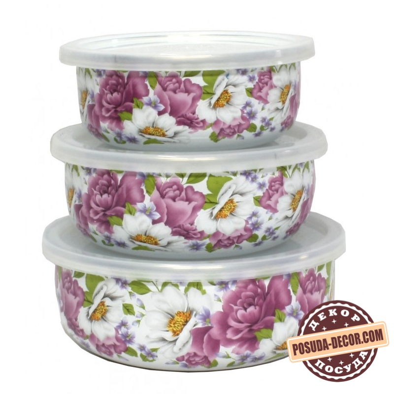 Судочки эмалированные набор 3 шт 2545 Пион Interos